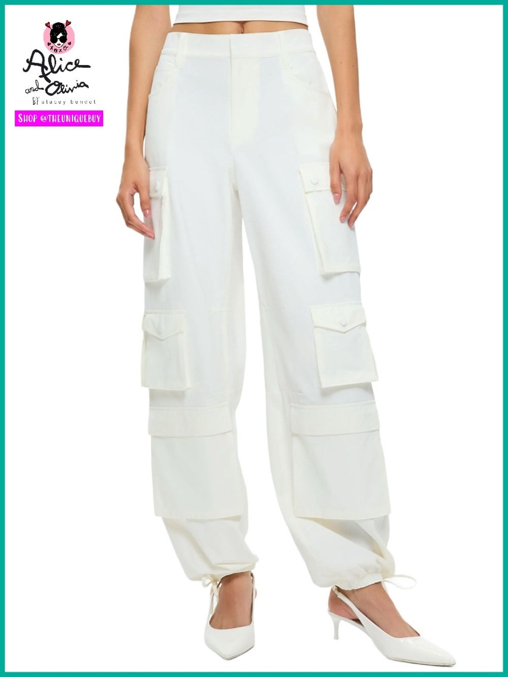 Alice + Olivia Olympia Off White Cargo Pants